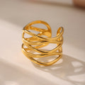 Open Multi Band Cross Wave Ring Gold Two Tone Steel view 2