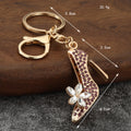 Gold-Tone Rhinestone High Heel Shoe Keychain With Flower Detail view 2
