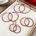 Deep Red Slim Statement Hoop Earrings in Two Sizes view 3