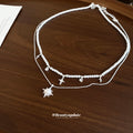 Layered Crystal Star and Pearl Necklace in Silver Tone view 4