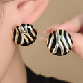 Black Gold Tone Zebra Pattern Statement Stud Earrings view 2