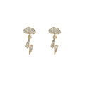Gold Cloud Lightning Bolt Stud Drop Earrings Clear Zircon view 5