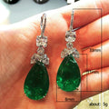Silver Tone Green Pear Drop Earrings Clear Leaf Accents view 5