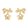 Gold Tone Clear Stone Bow And Star Drop Stud Earrings view 5