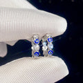 Silver Evil Eye Blue Enamel Clear Stone Huggie Hoops view 3