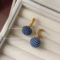 Gold-Tone C Hoop Navy Houndstooth Fabric Ball Drop Earrings view 4