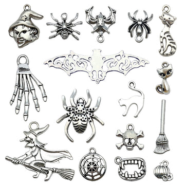 Silver-Tone Halloween Theme Metal Charms with 17 Listed Options