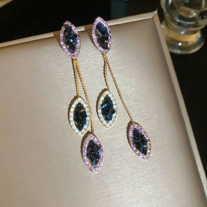 Purple Crystal Triple Teardrop Earrings with Gold Tone Hooks