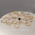 Gold-Tone Open Adjustable Heart Bow CZ Fashion Rings Set view 3