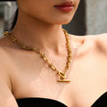 Gold Stainless Steel OT Link Chain And Multicolor Zircon Necklace view 3