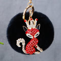 Crowned Jeweled Fox Keychains with Round Faux Fur Pom Poms view 3