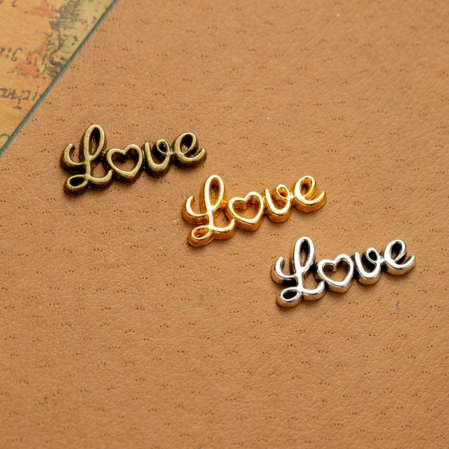 21x10mm LOVE Heart Letter Alloy Charm Pendant