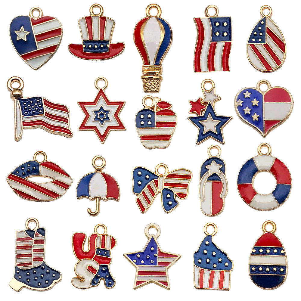 Enamel Zinc Alloy American Flag Star Cross Charm Pendant for DIY Independence Day Earrings