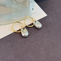 Gold Tone Hoop and Hammered Silver Teardrop Dangle Earrings view 2