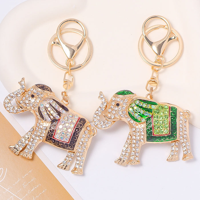 Gold Rhinestone Enamel Elephant Keychain Five Colors
