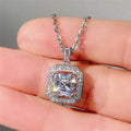 Rectangular Double Halo Pendant Necklace in Polished Metal view 3