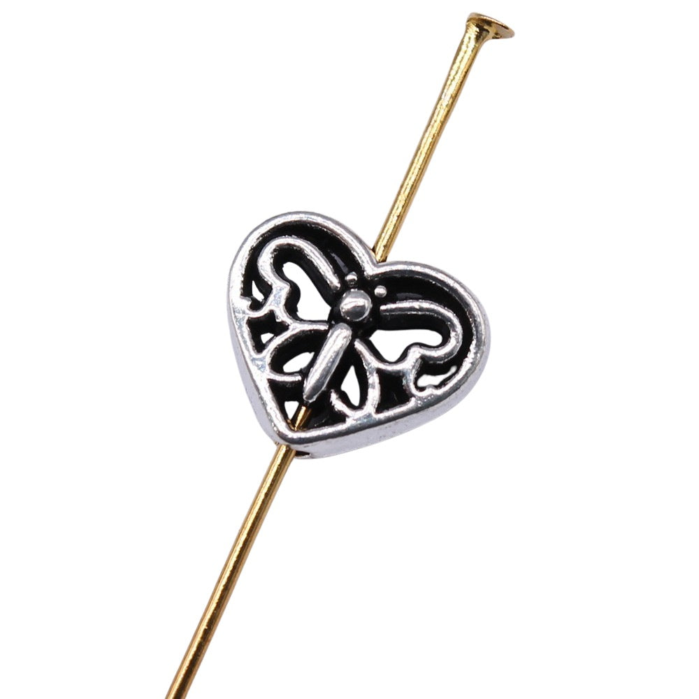 12x10mm 1.1g Antique Silver Zinc Alloy Heart Butterfly Beads for DIY Jewelry Making