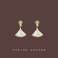 Gold Tone Clear Stone Top And Ivory Fan Drop Stud Earrings view 3