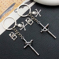 Silver Tone Cross Bat Skull and Book Keychains with Metal Hardware view 2