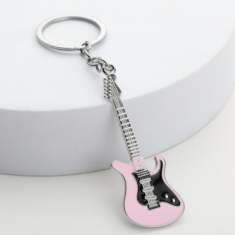 Painted Metal Guitar Keychain Musical Instrument Bag Charm