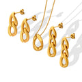 Twisted Geometric Oval Pendant Necklace Chain Link Earrings view 5