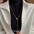 Gold Tiger Eye Bead Rhinestone Leaf Y Lariat Necklace view 3