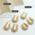 Gold U-Shape Hoop Earrings With Multi-Row Faux Pearls view 2