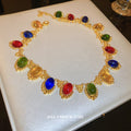 Gold Multicolor Oval Cabochon Choker Necklace Two Styles view 2