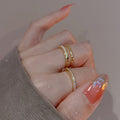 Gold Tone Double Band Open Ring With One Clear Crystal Row view 3