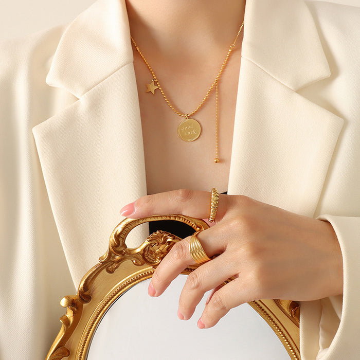Gold Ball Chain Necklace Good Luck Disc Star Y Drop