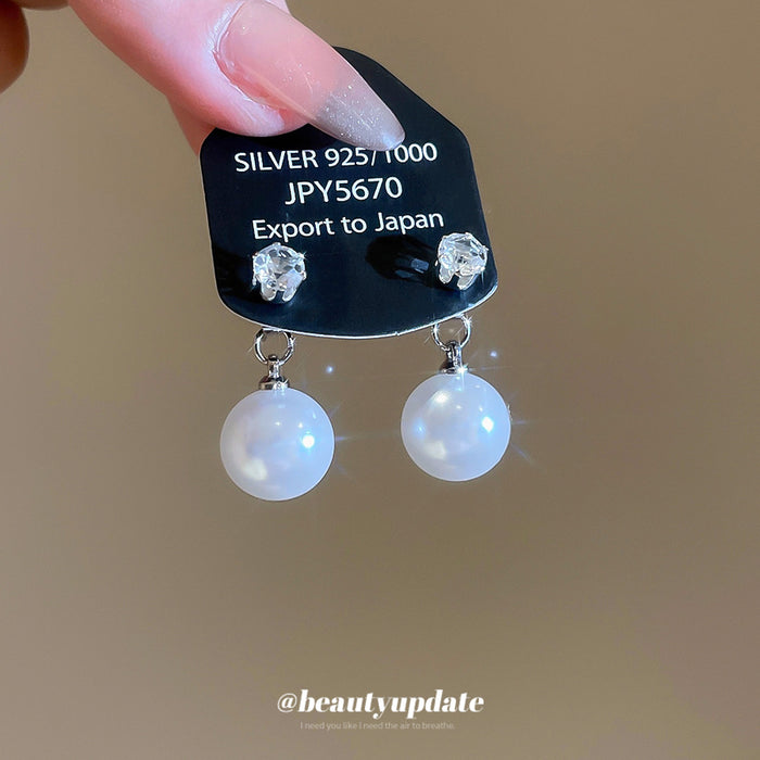 Clear Crystal Stud Earrings With White Pearl Drops