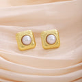 Black Turquoise and White Square Pearl Look Stud Earrings view 8