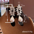 Silver Tone Marquise Leaf Cluster Pearl Drop Earrings view 4