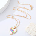 Gold Tone Rainbow and Heart Enamel Pendant Necklaces view 4