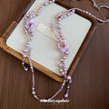 Purple Flower Layered Pearl Drop Statement Necklace view 4