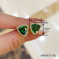 Gold Tone Green Triangle Halo Stud Earrings Polished Statement Fashion Jewelry view 4