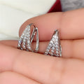 Silver Tone Triple Row Pave Triangle Geometric Huggie Earrings view 3