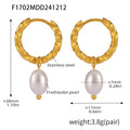Gold Twisted Hoop Freshwater Pearl Drop Earrings Three Styles view 7
