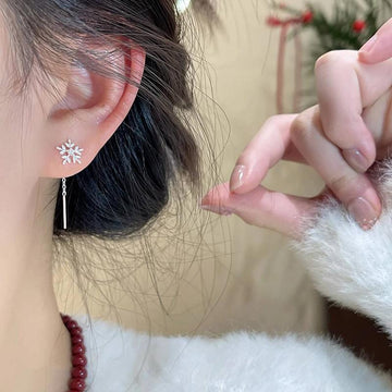 Silver Crystal Snowflake Threader Earrings with Fine Chains