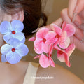 Layered Petal Flower Earrings in Pink and Periwinkle Blue view 1