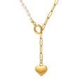 Gold Asymmetric Pearl Paperclip Heart Drop Y Necklace view 5