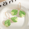 Woven Two Tone Leaf Gold Tone Extra Long Hook Earrings view 8