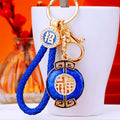 Round Jeweled Fortune Plaque Keychains with Braided and Bare Loops view 1