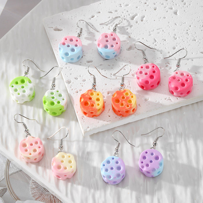 Silver Tone Gradient Cheese Novelty Resin Hook Earrings