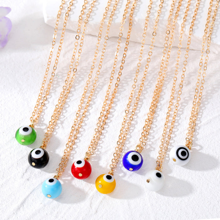 Gold Tone Round Glass Evil Eye Pendant Necklaces in Eight Colors