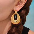 Polished Double Circle and Teardrop Drop Earrings Stainless view 1
