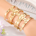 Gold Tone Wide Parallel Strip Hammered Openwork Cuff Bracelet view 1