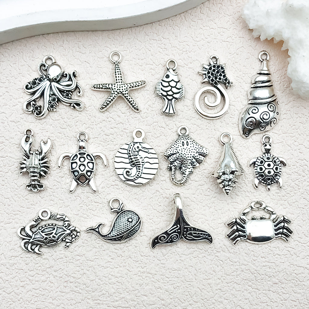 Antique Silver Zinc Alloy Turtle Starfish Crab Charm Pendant for DIY Necklace Bracelet