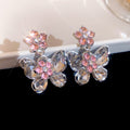 Pink Crystal Butterfly Drop Earrings and Pendant Necklace view 1