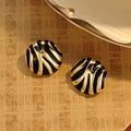 Black Gold Tone Zebra Pattern Statement Stud Earrings view 7